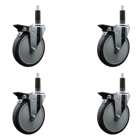 Service Caster 6'' Thermoplastic Rubber Swivel 1'' Expanding Stem Caster Set with Brake, 4PK SCC-EX20S614-TPRB-PLB-1-4